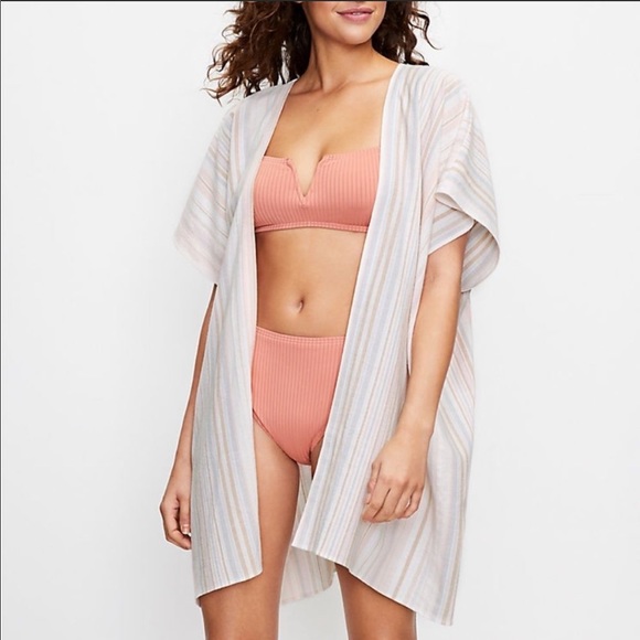 LOFT Other - NWOT Loft Stripped ‘Whisper White’ Kimono Robe Cover-Up (M/L)